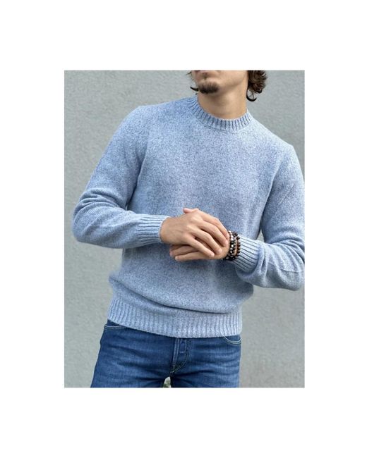 Fedeli Blue Round-Neck Knitwear for men
