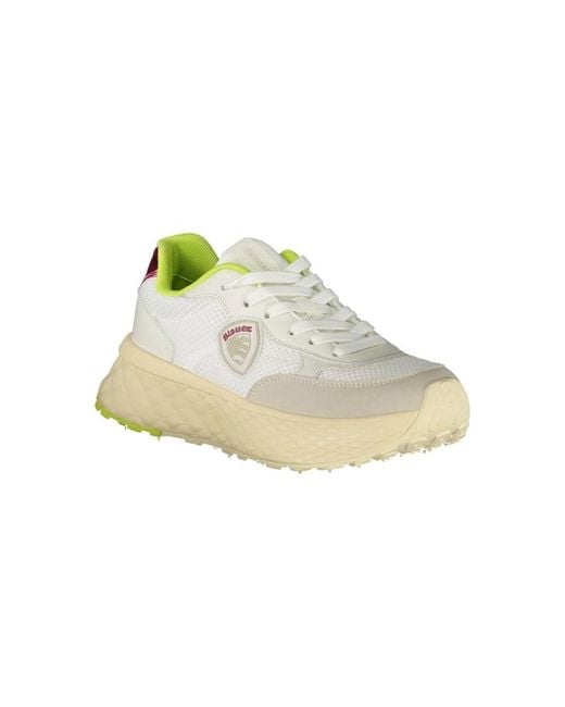 Blauer Schoenen ,Wit ,Sportieve Witte Sneaker Met Groen/Fuchsia Details in het White