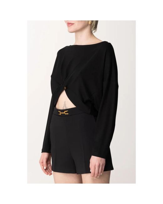 Elisabetta Franchi Zwarte Trui Met Lange Mouwen En Piercingdetail in het Black