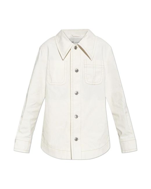 AMI Jassen ,Wit ,Katoen Cotton Worker Jas Met Knopen in het White