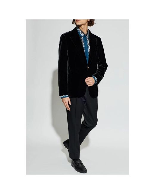 Versace Jassen ,Zwart ,Katoen Velvet Single-Breasted Blazer in het Black voor heren