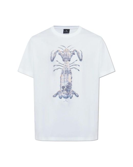 Paul Smith Tops ,Wit ,Katoen T-Shirt Met Print in het Blue voor heren