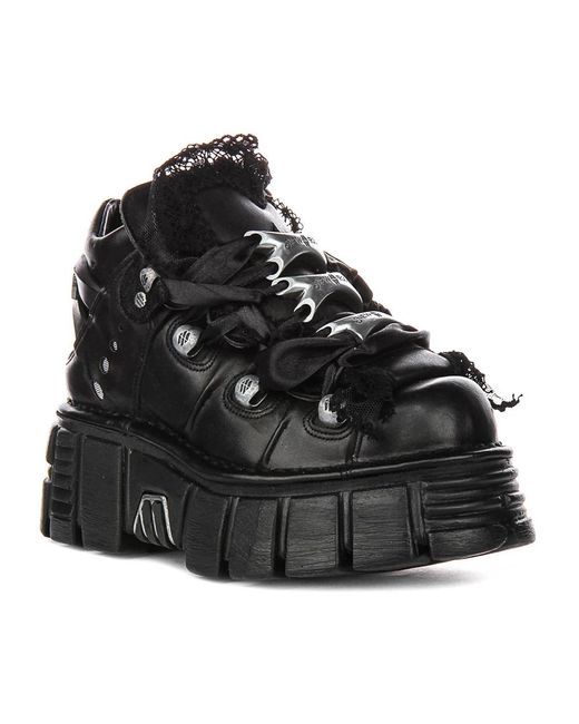 New Rock Black Lace-Up Boots