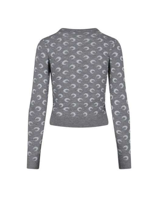 MARINE SERRE Gray Round-Neck Knitwear