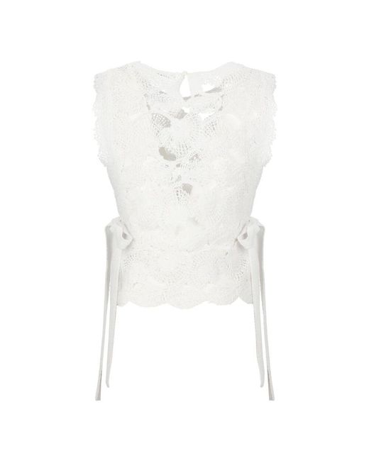 Kangra White Weiße Kaschmir Baumwolle Spitzenpullover