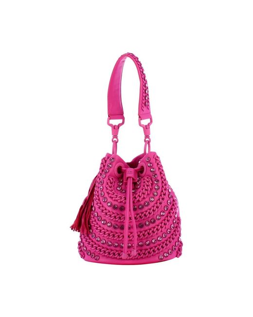 La Carrie Pink Fuchsia studded bucket tasche