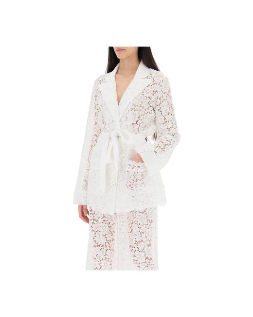 Dolce & Gabbana White Pajama shirt aus cordonnet-spitze mit selbstbindendem gürtel,cordonnet lace pyjama shirt