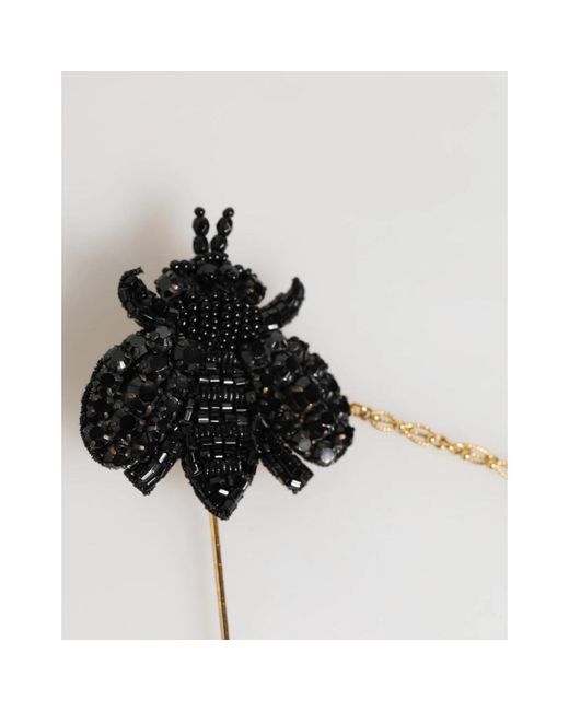 Dolce & Gabbana Metallic Schwarze Kristallbiene Reversnadel Brosche