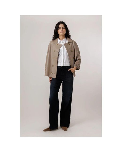 Alter Ego Gray Leder-Trenchcoat Mit Doppelreihigem Verschluss