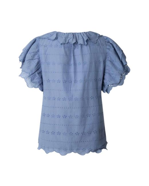 Pepe Jeans Overhemden ,Blauw ,Staalblauwe Elegante Blouse Met Pofmouwen in het Blue