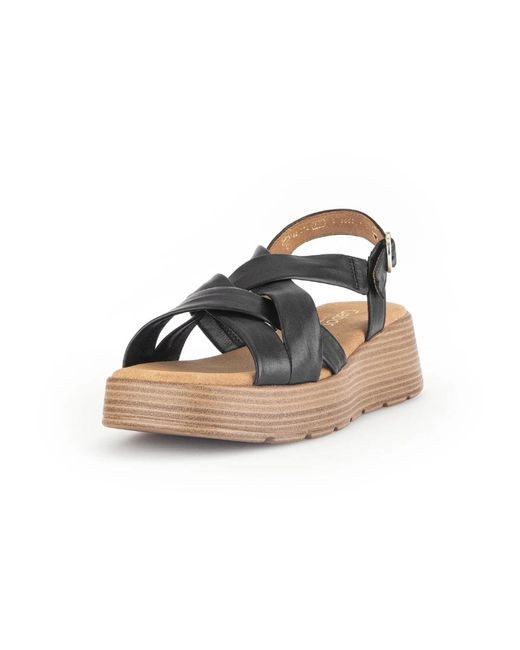 Gabor Schoenen ,Zwart ,Leer Platte Sandalen in het Black