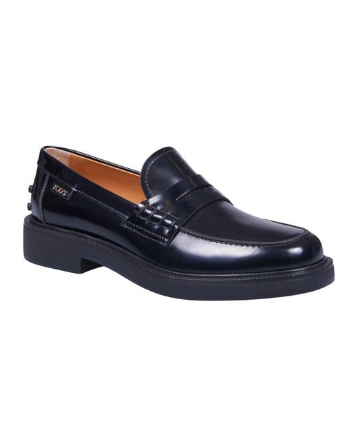 Tod's Blue Schwarzer loafer mokassin mit sichtbaren nähten