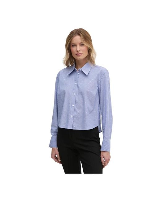 DKNY Gestreepte Poplin Blouse in het Blue