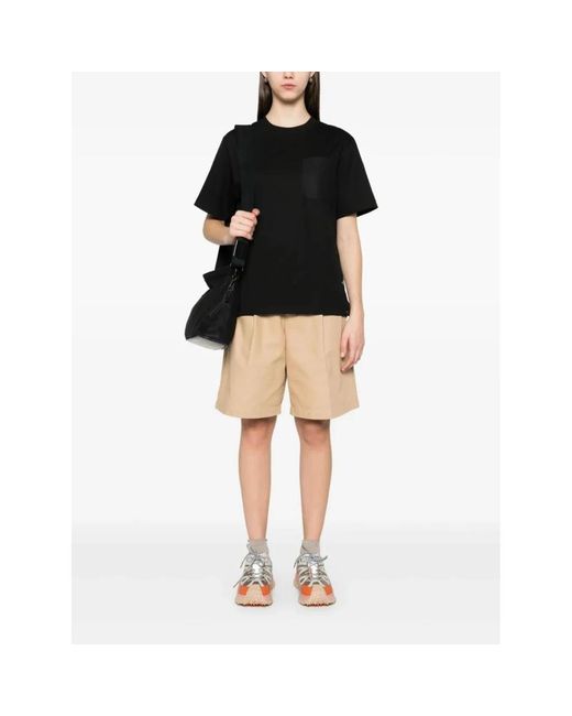 Moncler Tops ,Zwart ,Katoen T-Shirt Met Zakdetail in het Black