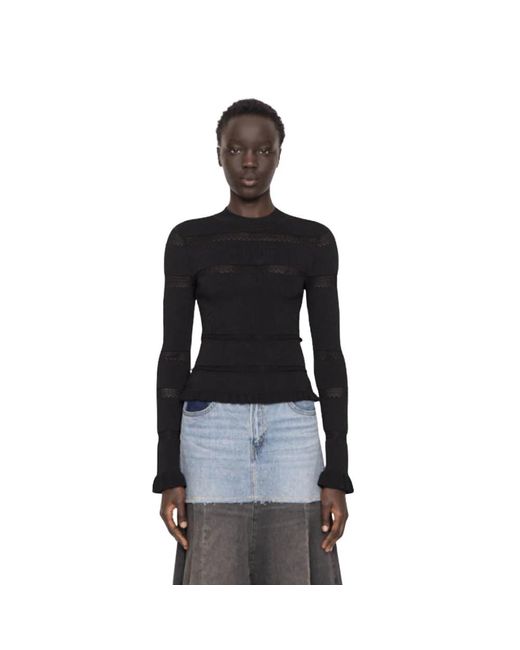 Long Sleeve Tops Sea de color Black