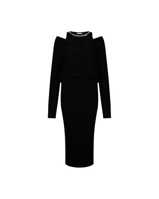 Liu Jo Black Midi Dress With Cut-Out Shoulder Details