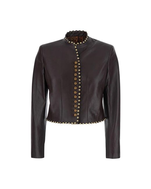 Etro Cropped Leren Jas Met Studs in het Black