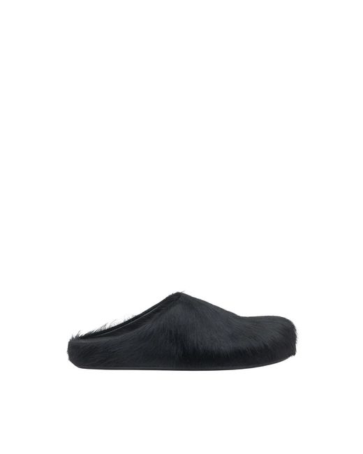 Marni Schoenen ,Zwart ,Leer Kalfsleren Fussbett Sabot Muiltjes in het Blue