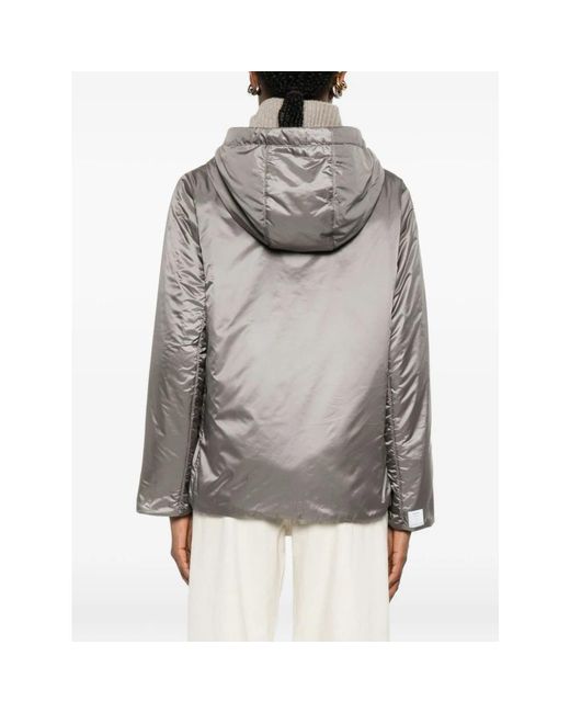 Max Mara Jassen ,Grijs ,Wol Gevoerde Waterafstotende Canvas Jack Met Capuchon in het Gray