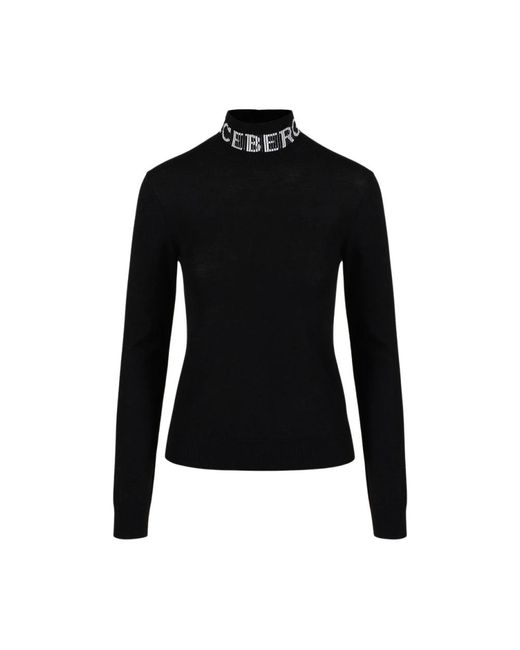 Iceberg Truien & Vesten ,Zwart ,Wol Mock-Neck Trui in het Black