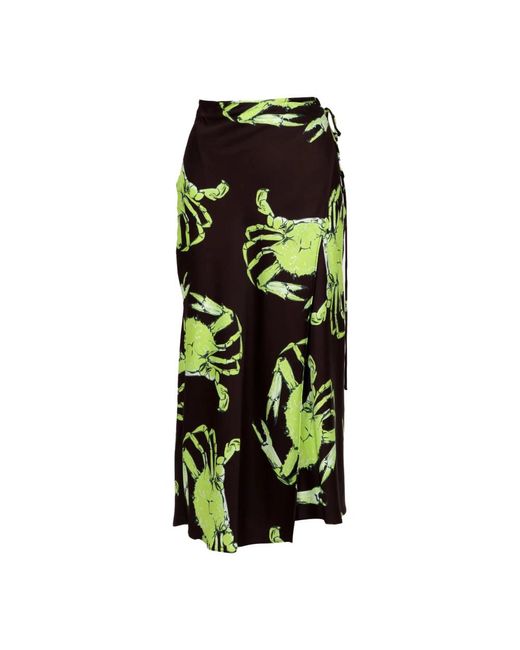 MSGM Rokken ,Veelkleurig ,Satijn Satin King Crab Print Omslagrok in het Green