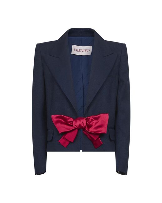 Valentino Blue Bow Wool Long Sleeve Blazer