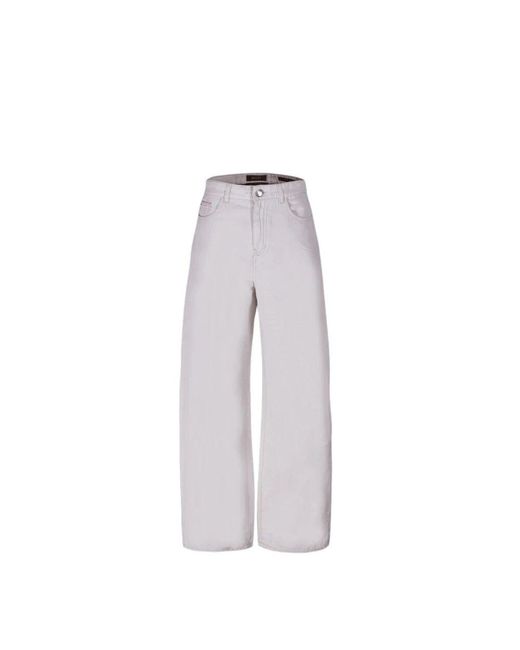 Moorer Gray Ecru baggy baumwoll leinen hose