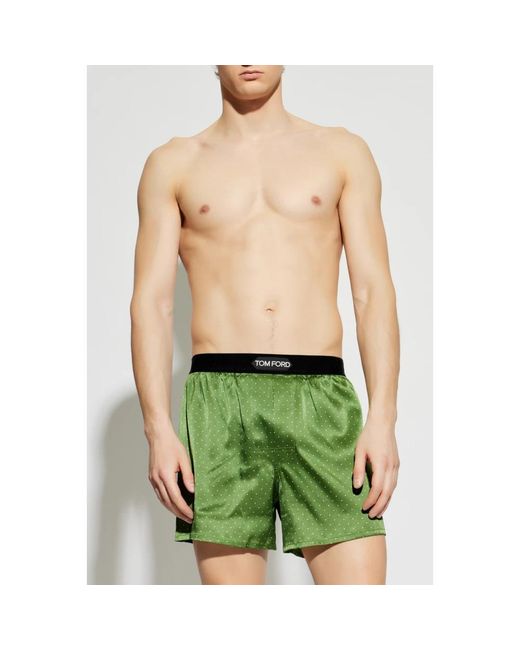 Tom Ford Ondergoed ,Groen ,Zijden Boxershorts Met Logo in het Green voor heren