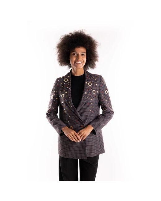 5 PROGRESS Jassen ,Veelkleurig ,Polyester Geruite Blazer Met Dierenprint Voering in het Black