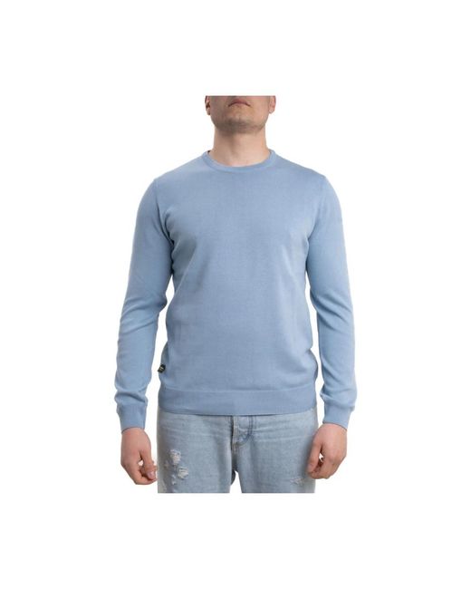Blauer Einfarbiger baumwollpullover mit logo-patch in Blue für Herren