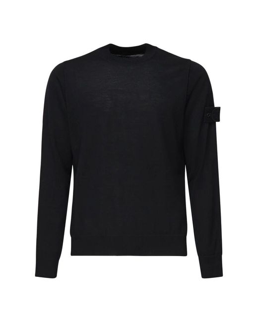 Stone Island Schwarzer Wollpullover Mit Abzeichen in Black für Herren