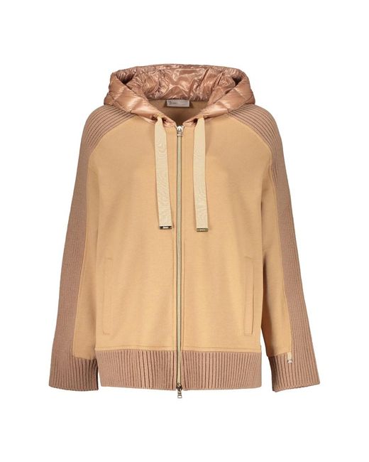 Herno Hoodies & Sweatvesten ,Bruin ,Katoen Gebreide Rits Hooded Dons Vest in het Natural