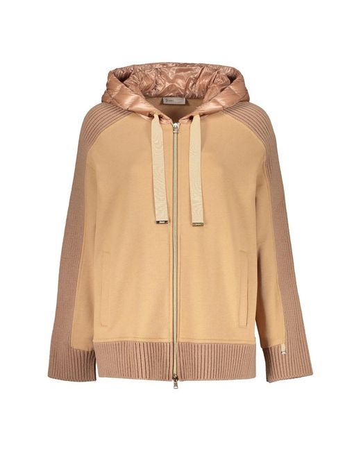 Herno Hoodies & Sweatvesten ,Bruin ,Katoen Gebreide Rits Hooded Dons Vest in het Natural