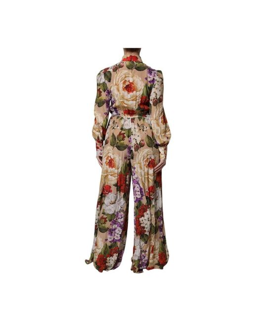Dolce & Gabbana Brown Blumiges Wide Leg Jumpsuit Kleid