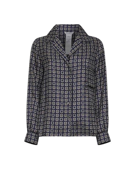 Max Mara Overhemden ,Blauw ,Leer Mxmdisco Semi-Fitted Gedrukt Zijden Overhemd in het Black