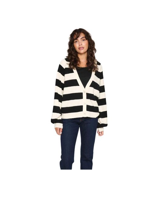 Saint Tropez Truien & Vesten ,Veelkleurig ,Wol Gestreepte Vest Met Pofmouwen in het Blue