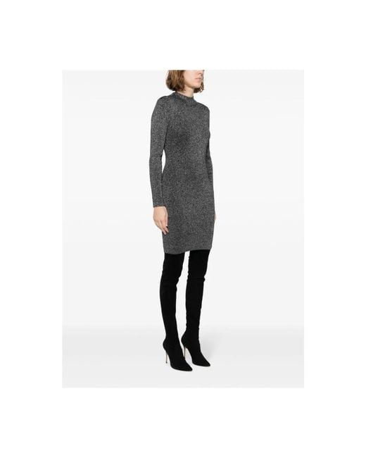 Michael Kors Kleedjes ,Grijs ,Nylon Metallic Rib Gebreide Mock Neck Jurk Met Stretch in het Black