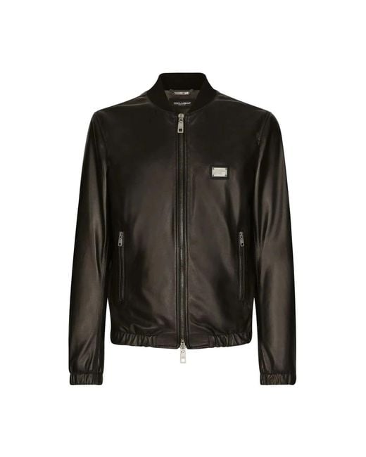 Dolce & Gabbana Black Leather Jacket With Branded Tag for men