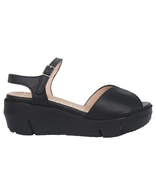 Wonders Zwarte Leren Sleehak Sandaal in het Black