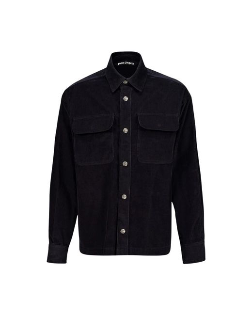 Palm Angels Jassen ,Zwart ,Katoen Classic Logo Cord Overshirt in het Blue voor heren