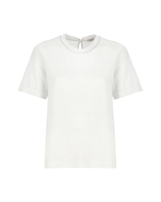 Camiseta de algodón a rayas con cuello redondo Peserico de color White