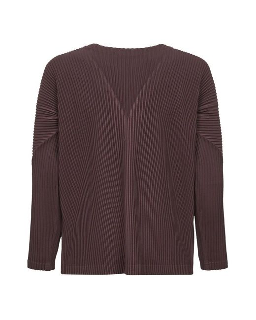 Issey Miyake Truien & Vesten ,Bruin ,Polyester Bordeaux V-Hals Ballonmouw Sweater in het Purple voor heren