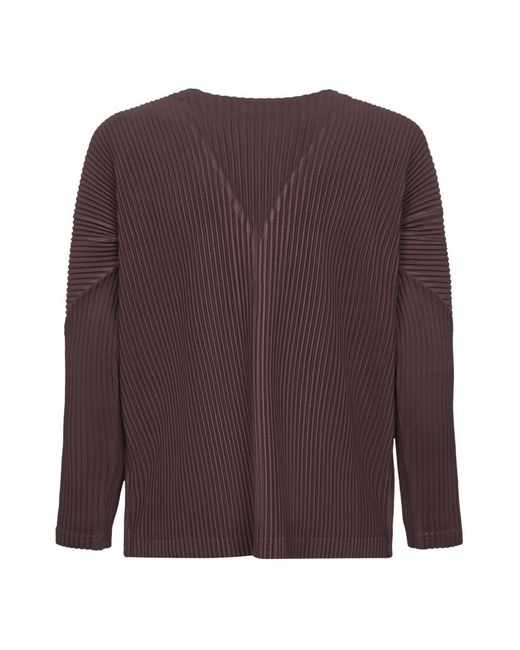 Issey Miyake Truien & Vesten ,Bruin ,Polyester Bordeaux V-Hals Ballonmouw Sweater in het Purple voor heren