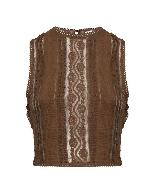 Charo Ruiz Mesh Katoen Bruine Mouwloze Top in het Brown
