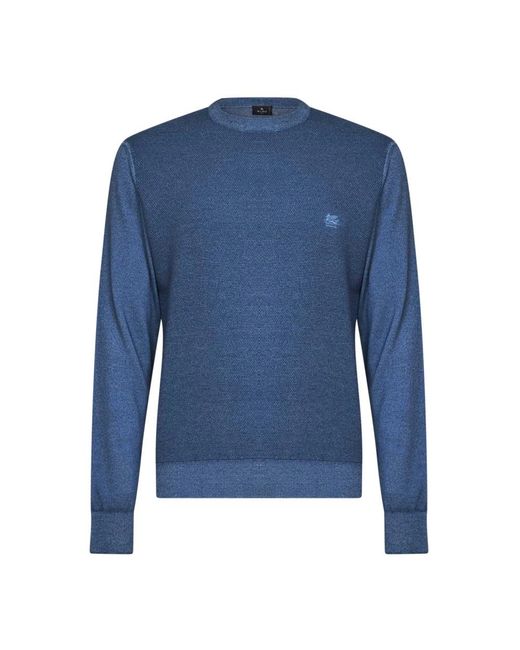 Etro Blue Round-Neck Knitwear for men
