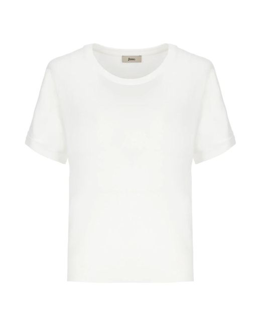 Herno Tops ,Wit ,Katoen T-Shirt Met Omgeslagen Mouwen in het White
