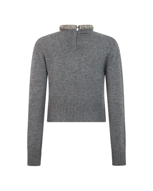 Pinko Gray Round-Neck Knitwear