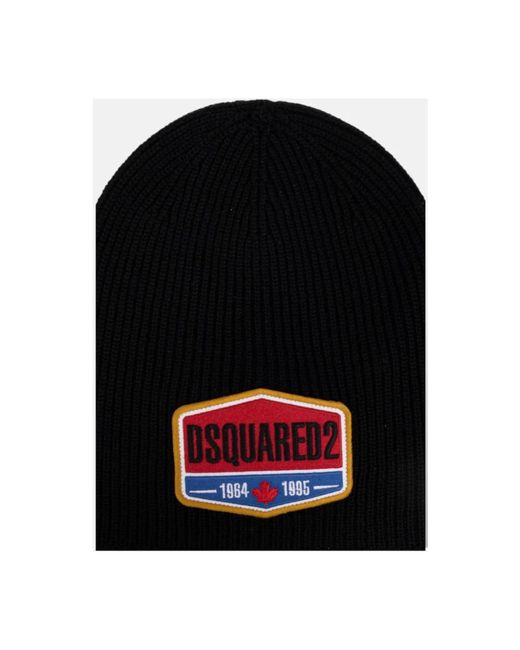 DSquared² Accessoires ,Zwart ,Katoen Zwarte Katoenen Beanie in het Black voor heren