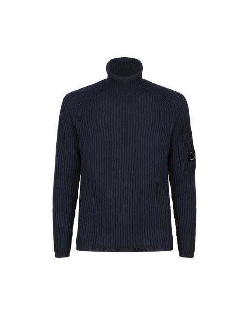 C P Company Schwarzer Wollpullover Mit Schildkrötenhals Und Reißverschlusstasche in Blue für Herren