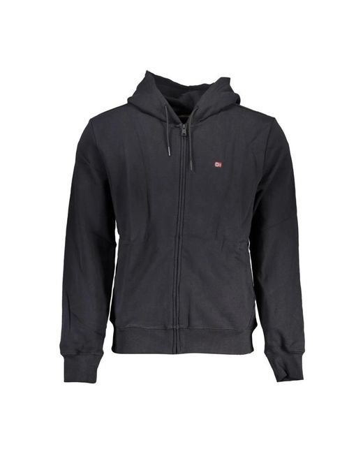 Napapijri Hoodies & Sweatvesten ,Zwart ,Katoen Zwarte Hooded Katoenen Sweatshirt Met Borduurwerk in het Blue voor heren